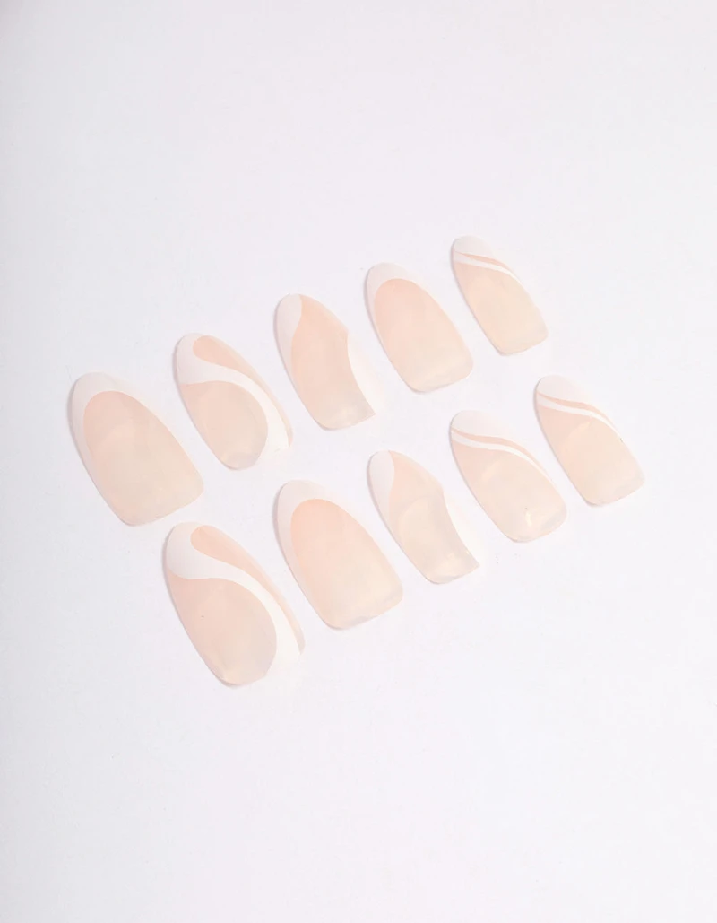 White Swirl Press On Nails