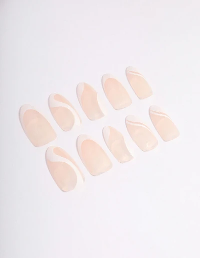 White Swirl Press On Nails