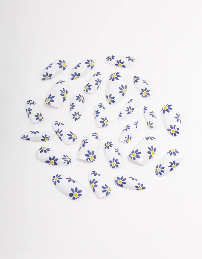 White Flower Press On Nails