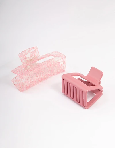 Plastic Pink Rectangle Claw Clip Pack