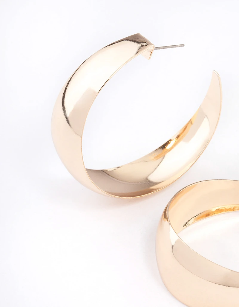 Gold Smooth Thick Hoop Earrings