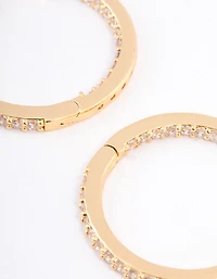 Gold Plated Brass Cubic Zirconia Pave Huggie Earrings
