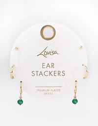 Gold Plated Brass Cubic Zirconia Round Cut Huggie Earrings Pack