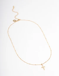 Gold Plated Brass Cubic Zirconia Paved Cross Necklace