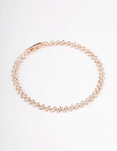 Rose Gold Double Dangle Diamante Pendant Tennis Bracelet