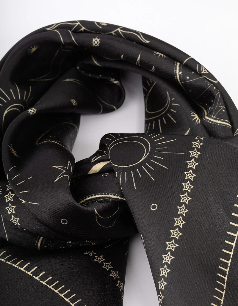 Écharpe en tissu noir à imprimé céleste