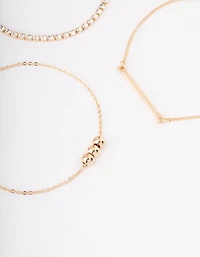 Gold Ball Diamante Chain Bracelet 4-Pack