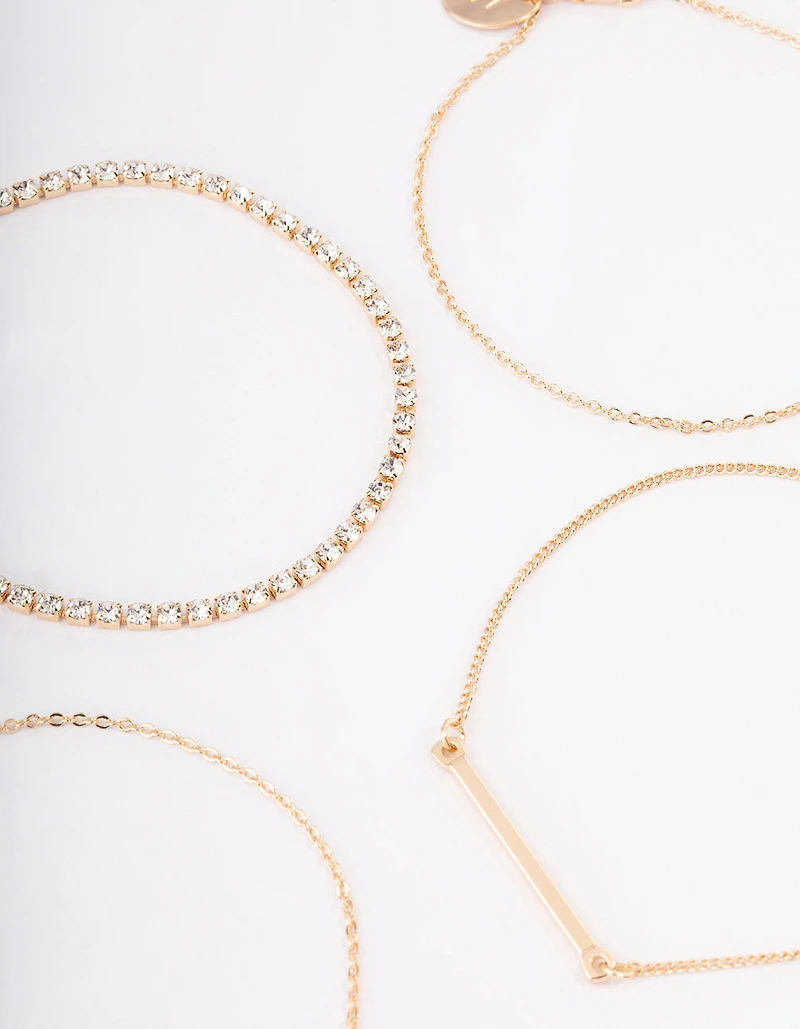 Gold Ball Diamante Chain Bracelet 4-Pack