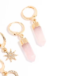 Gold Celestial & Rose Quartz Earrings Pack