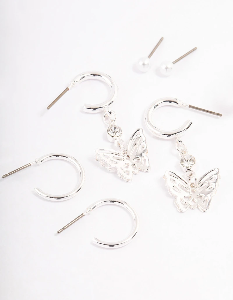 Silver Charm & Pearl Stud Earrings 6-Pack