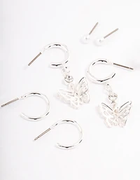 Silver Charm & Pearl Stud Earrings 6-Pack