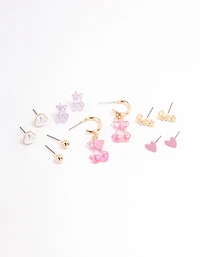 Gold Pastel Cute Love Earrings 6-Pack
