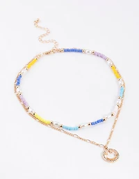 Gold Mixed Bead & Smiley Necklace