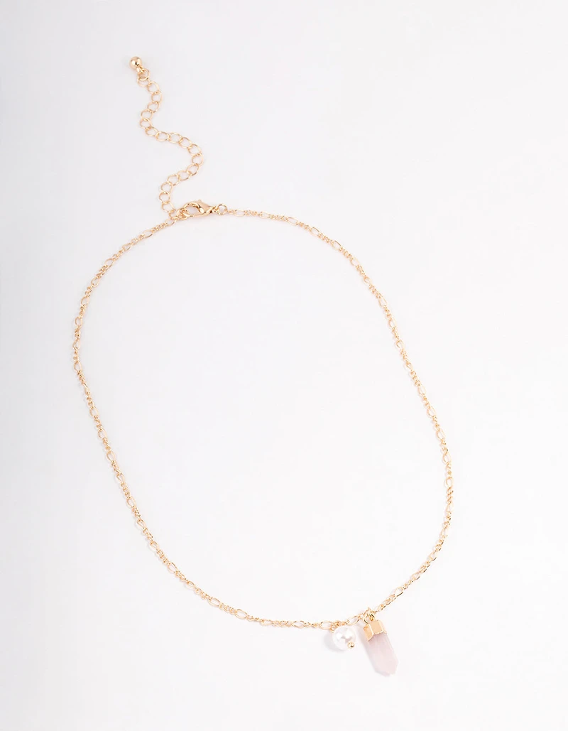 Gold Rose Quartz & Pearl Necklace