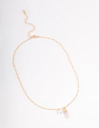 Gold Rose Quartz & Pearl Necklace