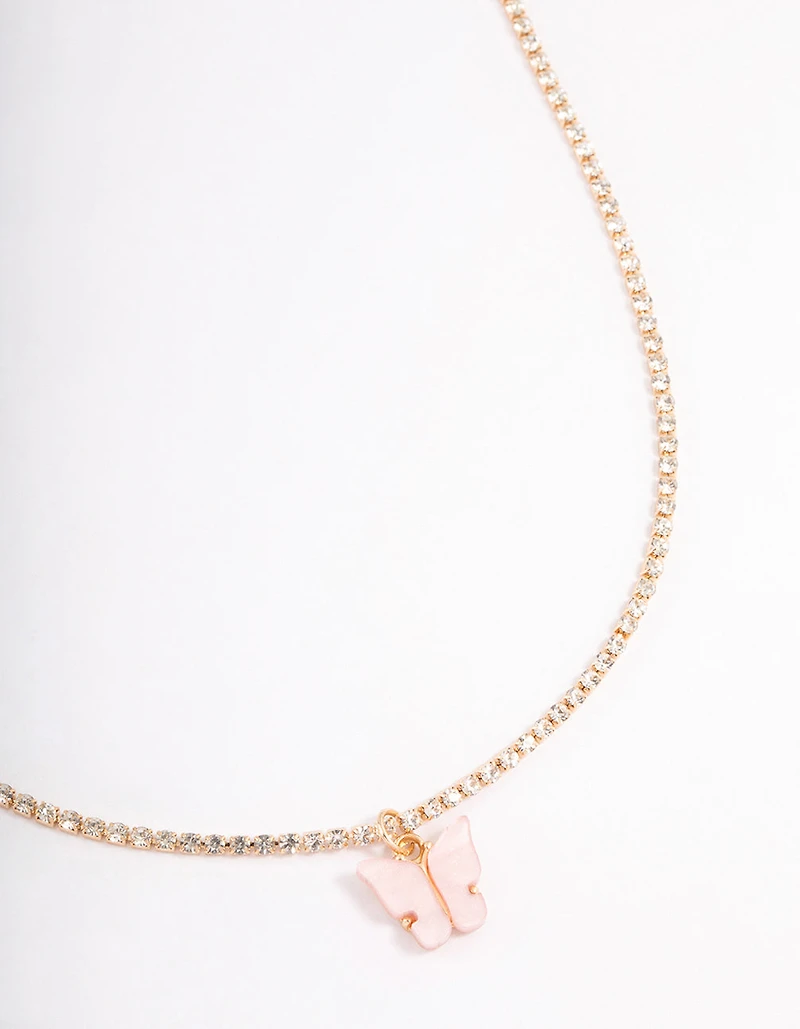Gold Diamante Cupchain Butterfly Necklace