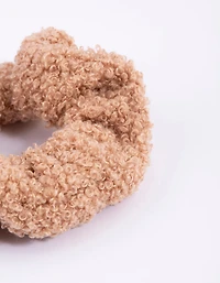 Beige Teddy Material Hair Scrunchie