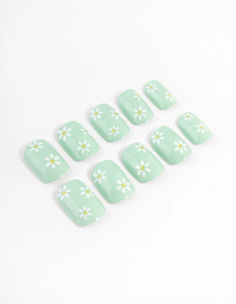 Tweens Mint Daisy Press On Nails