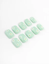 Tweens Mint Daisy Press On Nails