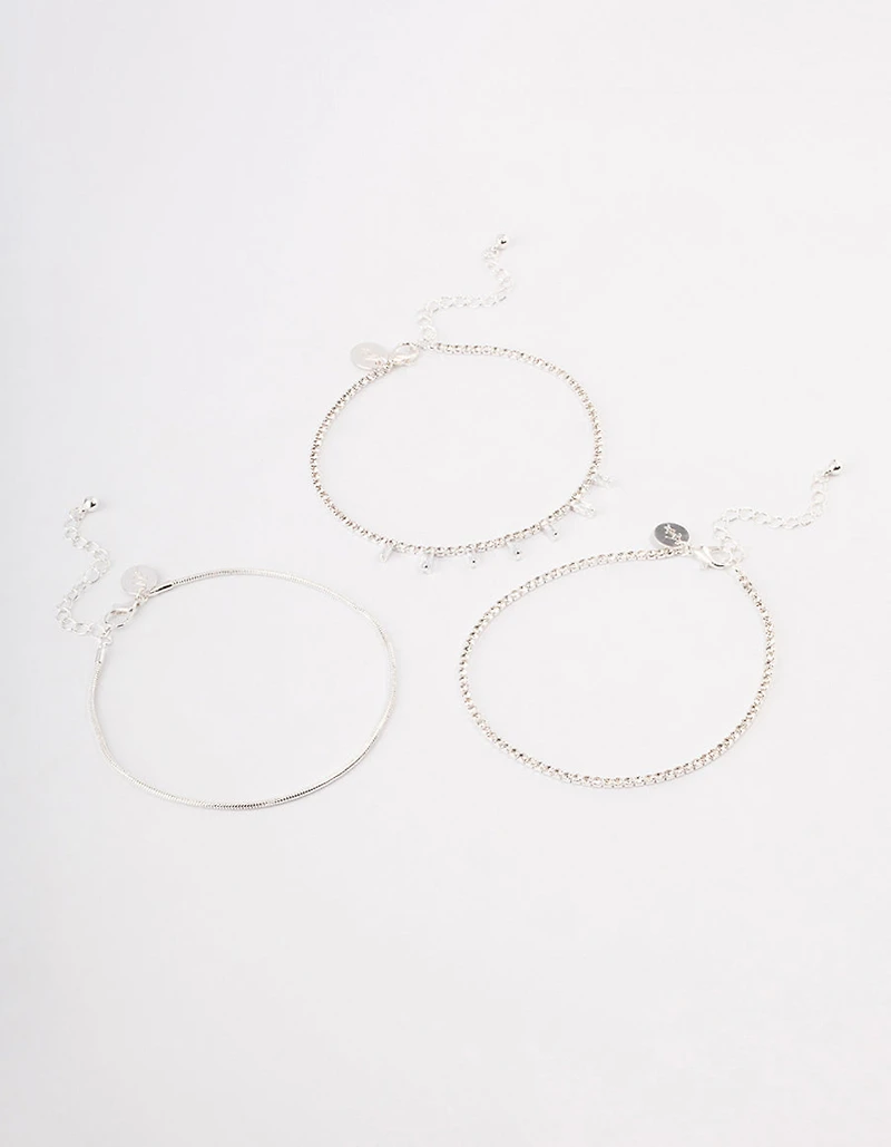 Silver Cup Chain Baguette Anklet Pack