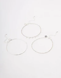 Silver Cup Chain Baguette Anklet Pack