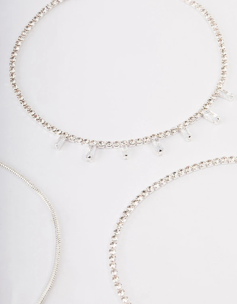 Silver Cup Chain Baguette Anklet Pack