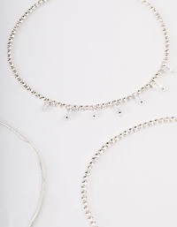 Silver Cup Chain Baguette Anklet Pack