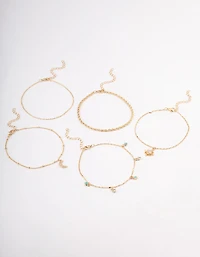 Gold Diamante Celestial Anklet 5-Pack