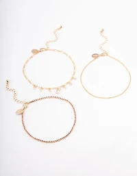 Gold Cup Chain Apple Anklet Pack