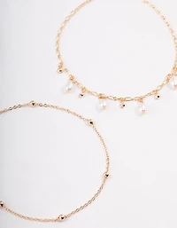 Gold Station Pearl & Diamante Anklet Pack