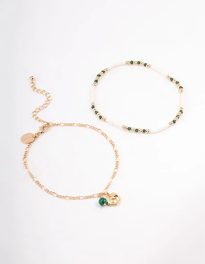 Gold Bead & Disc Droplet Anklet Pack