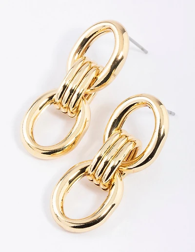Gold Plated Brass Double Open Doorknocker Drop Earrings