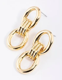 Gold Plated Brass Double Open Doorknocker Drop Earrings