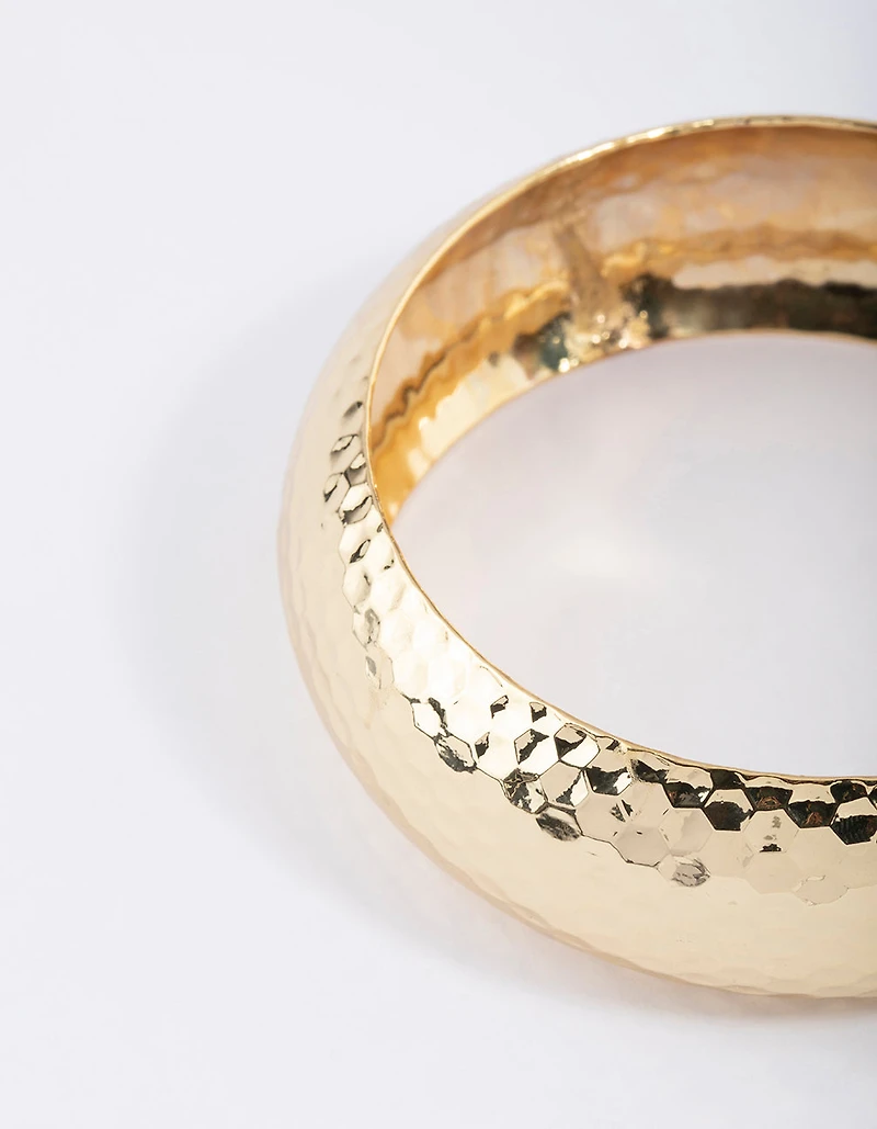 Gold Plated Brass Thick Basic Hammered Bangle