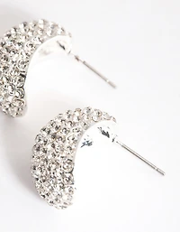 Silver Mini Diamante Bold Hoop Earrings