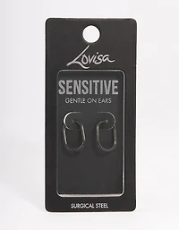 Black Coated Surgical Steel Rounded Rectangle Hoop Earrings
