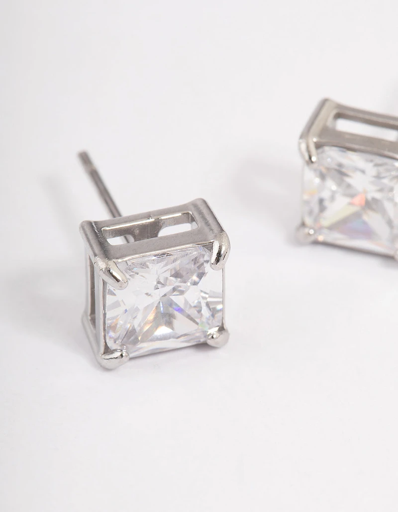 Surgical Steel Cubic Zirconia Cube Stud Earrings