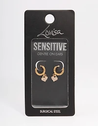 Gold Plated Surgical Steel Cubic Zirconia Floated Heart Huggie Earrings