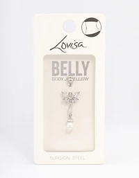 Surgical Steel Crystal Pearl Drop Belly Ring