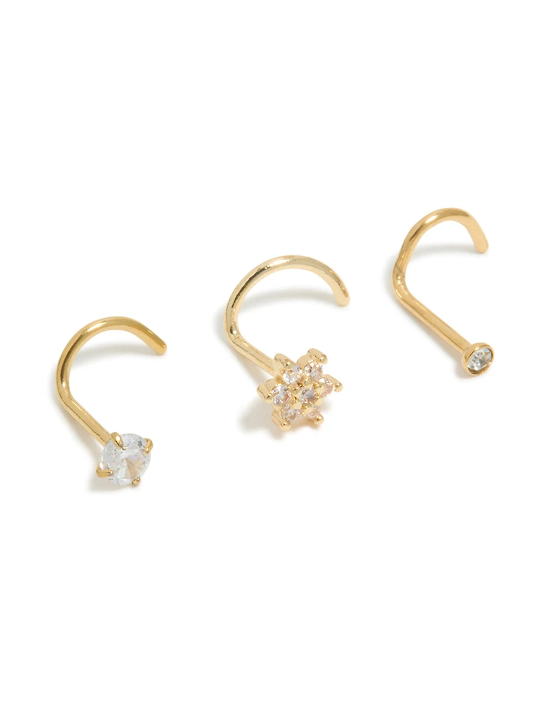 Gold Plated Surgical Steel Flower Nose Stud Pack