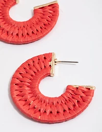 Raffia Red Round Hoop Earrings