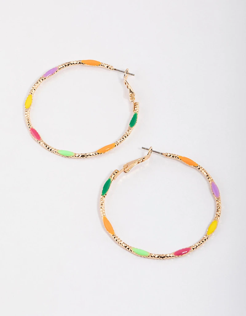 Gold Enamel Oversized Thin Hoop Earrings