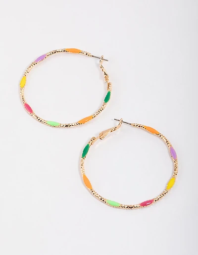 Gold Enamel Oversized Thin Hoop Earrings