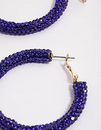 Coated Blue Crystal Wrapped Hoop Earrings