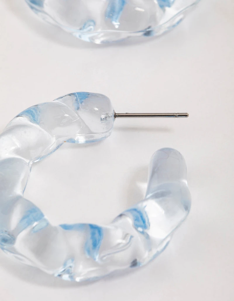 Blue Plastic Wave Hoop Earrings