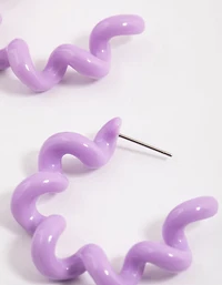 Purple Coated Wiggly Hoop Earrings