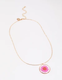 Pink Trapped Flower Pendant Necklace