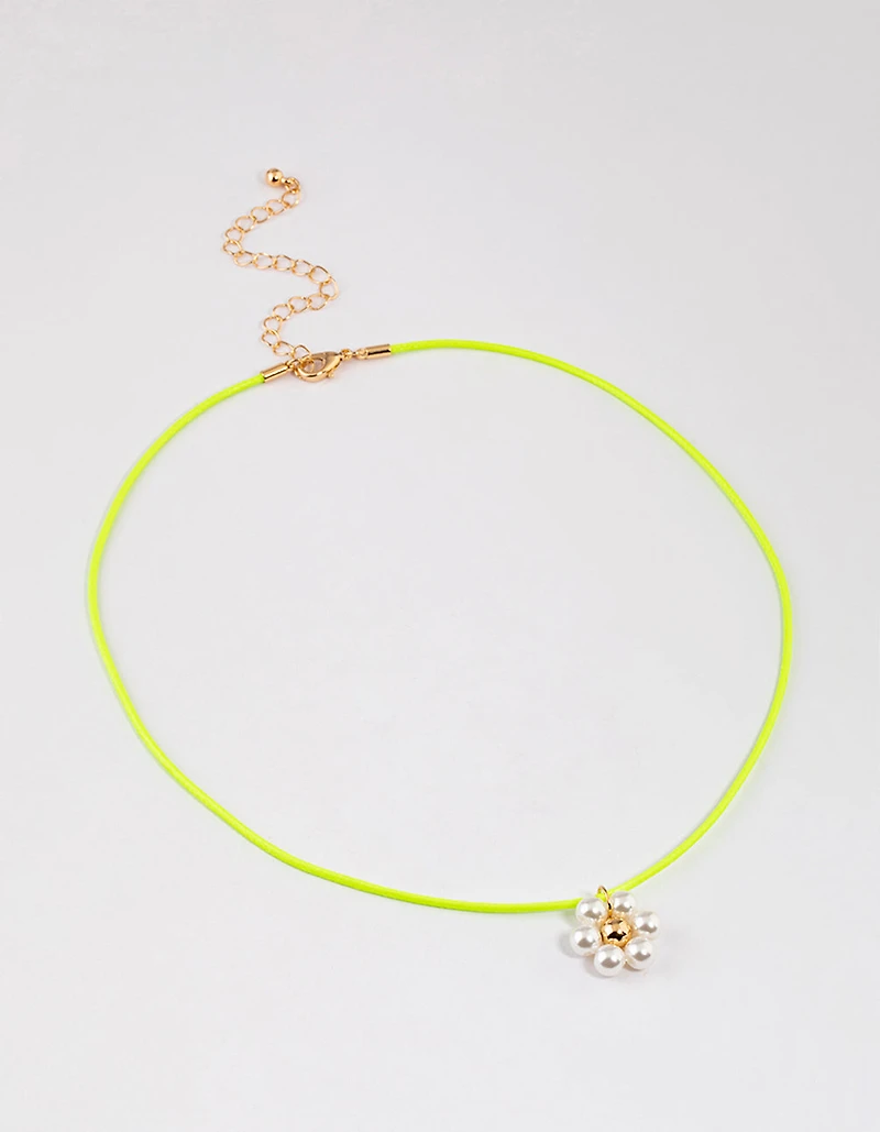 Green Fabric Cord Flower Charm Choker