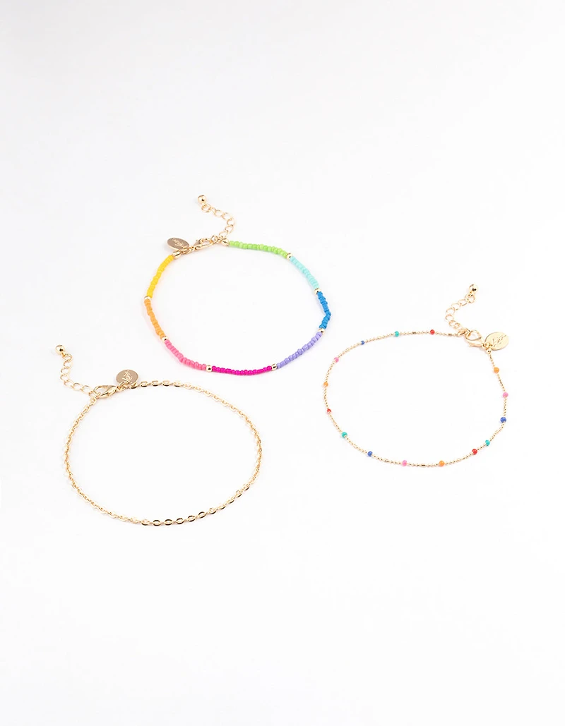 Gold Tiny Beaded Anklet Pack