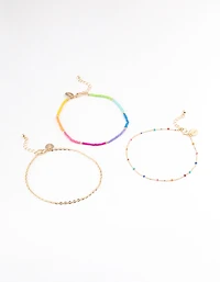 Gold Tiny Beaded Anklet Pack
